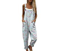 Mono Mujer Verano 2026 Peto de Lino y Algodón Monos Boho Hippie de Pierna Ancha Overol Vintage Jumpsuit Elegante Casual para Playa y Diario Elegante Casual Ropa con Bolsillos (M,39)