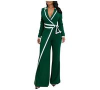 Mono Mujer Verano Mono de Mujer Cruzado con en la Cintura Manga Larga Cuello con Muescas y Hombros para un Estilo Informal (Dark Green, M)