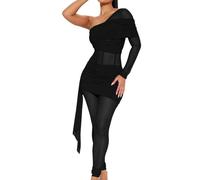 Mono Mujer Verano Mono de Mujer Elegante con Diseño de Un Hombro para Ocasiones Informales de Verano Talla Única Elástico y Confortable en Color Sólido Moderno (Black, M)