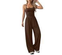 Mono Mujer Verano Mono de Pierna Ancha con Top Tubo Sin Tirantes para Mujer Talla Grande Elegante y Cómodo (Brown, XS)