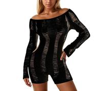 Mono Mujer Verano Mono elegante para mujer de manga larga y diseño sin espalda con aberturas modernas para un estilo versátil (Black, L)