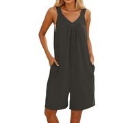 Mono Mujer Verano, Monos De Vestir elegante uso diario y uso diario. Diseño cuello en V. Presenta mini bolsillos tela. Ial la temporada verano. (Dark Gray, S)