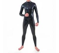 Mono negro sexy para adultos, traje de goma de látex para hombres y mujeres, unisex, cremallera frontal de látex y cremallera en la entrepierna, body rojo-hombre-XS-Superman