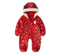 Mono Nieve Invierno de Navidad Bebe Buzo de Forro Polar Termico Mameluco Navideño para Recien Nacido Pelele de Manga Larga con Pies Abrigo de Ropa Una Pieza Cálido con Capucha Y Cuernos de Reno