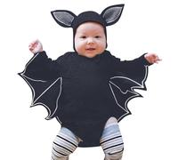 Mono Niño 1 Año para bebé, mi primer traje de Halloween, disfraz para recién nacido, niño y niña, mono de manga larga de murciélago negro con sombreros Pegatinas Monos (Dark Gray, 18-24 Months)