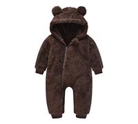 Mono para bebé, abrigo de invierno para niños, ropa de bebé, mono de peluche, pelele grueso de invierno, abrigo de invierno para niñas, con capucha, café, 80