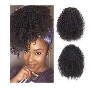 Moño Para El Cabello 8 pulgadas rizado corto con cordón Horquilla Cola de caballo Afro Cola de caballo Extensión del cabello Bollo rizado sintético for mujeres negras Postizos Para Mujer(C)