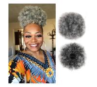 Moño para el cabello, Extensión de cabello Afro Puff Girl de 20 cm con cola de caballo rizada y cordón ajustable, moño negro para mujeres(Grey)