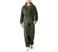 Mono para hombre, mono largo de pijama, con forro, traje de casa, un par, traje de felpa con hilo de invierno, cálido, traje de pijama, ropa monocolor, ajuste holgado, traje, O Ejército Verde, XXXXL