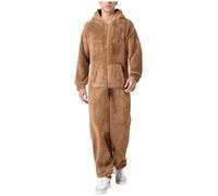 Mono para hombre, mono largo de pijama, con forro, traje de casa, un par, traje de felpa con hilo de invierno, cálido, traje de pijama, ropa monocolor, ajuste holgado, traje, O Café., XL