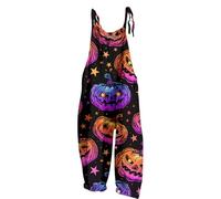 Mono para mujer con estampado de Halloween, corte ancho, cómodo mono de ocio con prácticos bolsillos para actuaciones elegantes, Rosa intenso., M