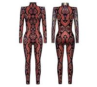 Mono para mujer, cuello alto, estampado con lentejuelas, diseño de manga larga, elegante, estilo para fiestas y eventos, #02-rojo, S