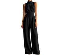 Mono para mujer, cuello alto, sin mangas, simple, de una pieza, pierna ancha, parte inferior larga sin mangas o detalle de tirantes, estilo de uso diario para un fácil estilo diario para una fácil