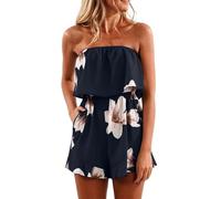 Mono para mujer, de verano, corto, elegante, estampado floral, traje de verano, sin mangas, traje de verano, ligero, sin tirantes, traje de pantalón, informal, peto, vestido