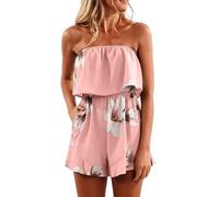 Mono para mujer, de verano, corto, elegante, estampado floral, traje de verano, sin mangas, traje de verano, ligero, sin tirantes, traje de pantalón, informal, peto, vestido