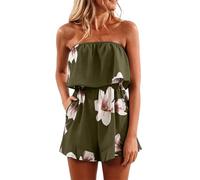 Mono para mujer, de verano, corto, elegante, estampado floral, traje de verano, sin mangas, traje de verano, ligero, sin tirantes, traje de pantalón, informal, peto, vestido