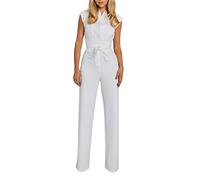 Mono para mujer elegante para bodas y verano: traje de pantalón para mujer, festivo, elegante, beige, mono largo sin mangas, cuello alto, traje de negocios, largo de pierna ancha, mono para fiesta