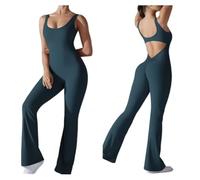 Mono para mujer Mono largo con pernera ancha for mujer, traje deportivo for correr y Fitness, Color sólido, sin espalda y levantador de cadera, traje de Yoga, 1 ud.(BLUE,L)