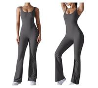 Mono para mujer Mono largo con pernera ancha for mujer, traje deportivo for correr y Fitness, Color sólido, sin espalda y levantador de cadera, traje de Yoga, 1 ud.(DEEP GRAY,S)