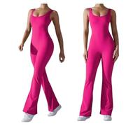 Mono para mujer Mono largo con pernera ancha for mujer, traje deportivo for correr y Fitness, Color sólido, sin espalda y levantador de cadera, traje de Yoga, 1 ud.(PINK,M)