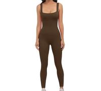 Mono para mujer Monos de ejercicio sin mangas for mujer, de canalé, de una pieza, for yoga(Brown,L)