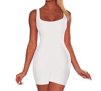 Mono para mujer, sexy, corto, de verano, de una pieza, deportivo, elástico, de cintura alta, ligero, suave, con cuello halter, Blanco, M