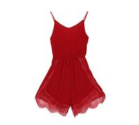 Mono para mujer, sexy, sin mangas, de chifón, de encaje, para mujer, color rojo