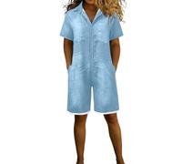 Mono para mujer, vaquero, holgado, vintage, holgado, tirantes ajustables, peto, pantalones cortos, pantalones de mezclilla, de manga corta, con varios bolsillos, O azul., S