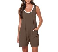 Mono Peto Corto Mujer 2024 Jumpsuit Moda Casual Petos Pantalones Corto Bolsillos Color Sólido Peto Rompers Fiesta Suelto Camiseta sin Manga Cómodo Verano Playa