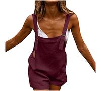 Mono Peto Corto Mujer Jumpsuit Lino Algodón Pantalones Corto Moda Casual Petos Ligeros Deporte Color Sólido Rompers Suelto Fiesta Camiseta sin Manga Cómodo Bolsillos Verano Talla Grande 2025