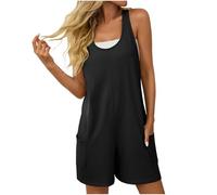 Mono Peto Corto Mujer Jumpsuit Moda Petos Ligeros Verano Deportivo Casual Pantalones Corto Color Sólido Peto Rompers Fiesta Suelto Camiseta sin Manga Cómodo Bolsillos Talla Grande 2025