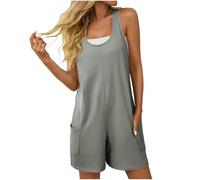Mono Peto Corto Mujer Jumpsuit Moda Petos Ligeros Verano Deportivo Casual Pantalones Corto Color Sólido Peto Rompers Fiesta Suelto Camiseta sin Manga Cómodo Bolsillos Talla Grande 2025