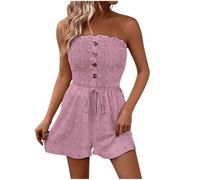 Mono Peto Corto Mujer Jumpsuit Pantalones Corto Moda Casual Petos Color Sólido Rompers Suelto Fiesta Camiseta sin Manga sin Tirantes Bolsillos Verano Sexy Vacaciones Playa