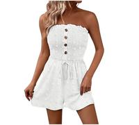 Mono Peto Corto Mujer Jumpsuit Pantalones Corto Moda Casual Petos Color Sólido Rompers Suelto Fiesta Camiseta sin Manga sin Tirantes Bolsillos Verano Sexy Vacaciones Playa
