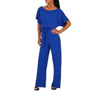 Mono Peto Mujer algodón Jumpsuit Vestidos de Noche Elegante Petos Moda Fiesta Pantalones Largo Color Sólido Peto Pierna Ancha Rompers Camiseta Manga Corta Cómodo Verano otoño 2024