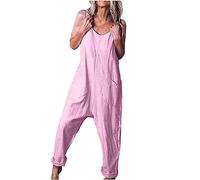 Mono Peto Mujer Lino Algodón Jumpsuit Moda Casual Petos Ligeros Fitness Pantalones Largo Color Sólido Peto Rompers Fiesta Cómodo Suelto Camiseta sin Manga Verano Primavera Talla Grande 2025