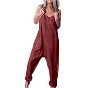 Mono Peto Mujer Lino Algodón Jumpsuit Moda Casual Petos Ligeros Fitness Pantalones Largo Color Sólido Peto Rompers Fiesta Cómodo Suelto Camiseta sin Manga Verano Primavera Talla Grande 2025