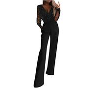 Mono Peto Mujer Malla Jumpsuit Moda Petos Pantalones Color Sólido Casual Peto Pierna Ancha Rompers Fiesta Sexy Camiseta Manga Larga Elegante Vestidos de Noche Lentejuelas Primavera Otoño 2024