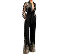 Mono Peto Mujer Trajes Jumpsuit Vestidos de Noche Vestir Elegante Petos Fiesta Moda Pantalones Largo Color Sólido Peto Pierna Ancha Rompers Camiseta Manga Larga Cómodo Verano otoño