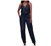 Mono Peto Mujer Vaquera Jumpsuit Moda Casual Petos Deporte Pantalones Largo Trabajo Color Sólido Peto Pierna Recta Rompers Fiesta Camiseta sin Manga Cómodo Verano otoño Talla Grande 2024