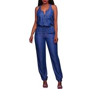 Mono Peto Mujer Vaquera Jumpsuit Moda Casual Petos Deporte Pantalones Largo Trabajo Color Sólido Peto Pierna Recta Rompers Fiesta Camiseta sin Manga Cómodo Verano otoño Talla Grande 2024