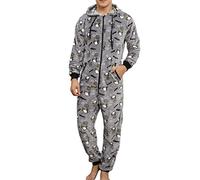 Mono pijama de manga larga de lana artificial para hombre - Color liso - Cremallera - Con capucha - Para invierno - 1 pieza - Para hombre - De forro polar, gris, XXL