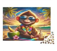 Mono Playa Coco Puzzle de 1000 Piezas de Papel para Adultos Estilo Tropical Juego de Puzzle 1000 Piezas Relajación Decoración Hogar Regalo 52x38cm/1000pcs