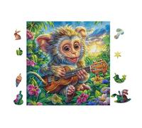 Mono Playing Guitar in Flower Bosque Puzzle 100 Piezas Cartón Resistente para Coleccionistas Entretenimiento Toda La Familia Mejora Memoria Pack Completo para Navidad 28x28cm