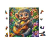 Mono Playing Guitar Puzzle 100 Piezas Papel Adolescentes Actividad Días Libres Actividad Mente Colección Rompecabezas Regalo Creativo 28x28cm