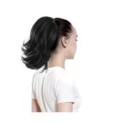 Moño Postizo Clip de garra sintética en cola de caballo, cola de caballo, pelo falso, coleta falsa rubia ondulada con extensiones de cabello con banda elástica Hair Extensions(Jet black)