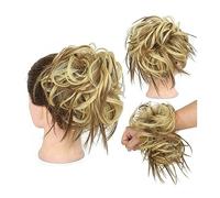 Moño Postizo de Pelo Tousled Updo Messy Bun Hair Piece Straight Curly Mix Extensiones de cola de caballo Fake Synthetic Elastic Band Scrunchies Hairpiece for mujeres niñas Cabello Extensiones (Color