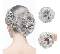 Moño Postizo Desordenado, Moño Postizo Rizado Elástico Coletero Pelo Mujer Extensiones Bollo de Peluca Ondulado Rizado Grueso Moños Postizos de pelo con Cuerda para el Pelo y Horquilla, 33g (Gris)