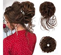 Moño Postizo Desordenado,Moño Postizo Rizado Elástico Coletero Pelo Mujer Extensiones Bollo de Peluca Ondulado Rizado Grueso Moños Postizos de pelo con Cuerda para el Pelo Horquilla,45g (Rojo marrón)