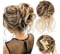 Moño Postizo Desordenado,Moño Postizo Rizado Elástico Coletero Pelo Mujer Extensiones Bollo de Peluca Ondulado Rizado Grueso Moños Postizos de pelo con Cuerda para el Pelo Horquilla,45g (Lino Marrón)